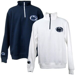 navy and white quarter zip tops with Penn State Athletic Logo on left chest and above right wrist